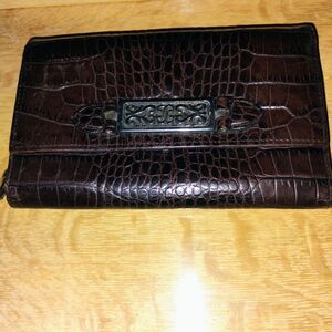 Brighton Vintage Brown Crocodile Embossed Leather Wallet